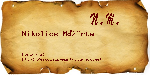 Nikolics Márta névjegykártya